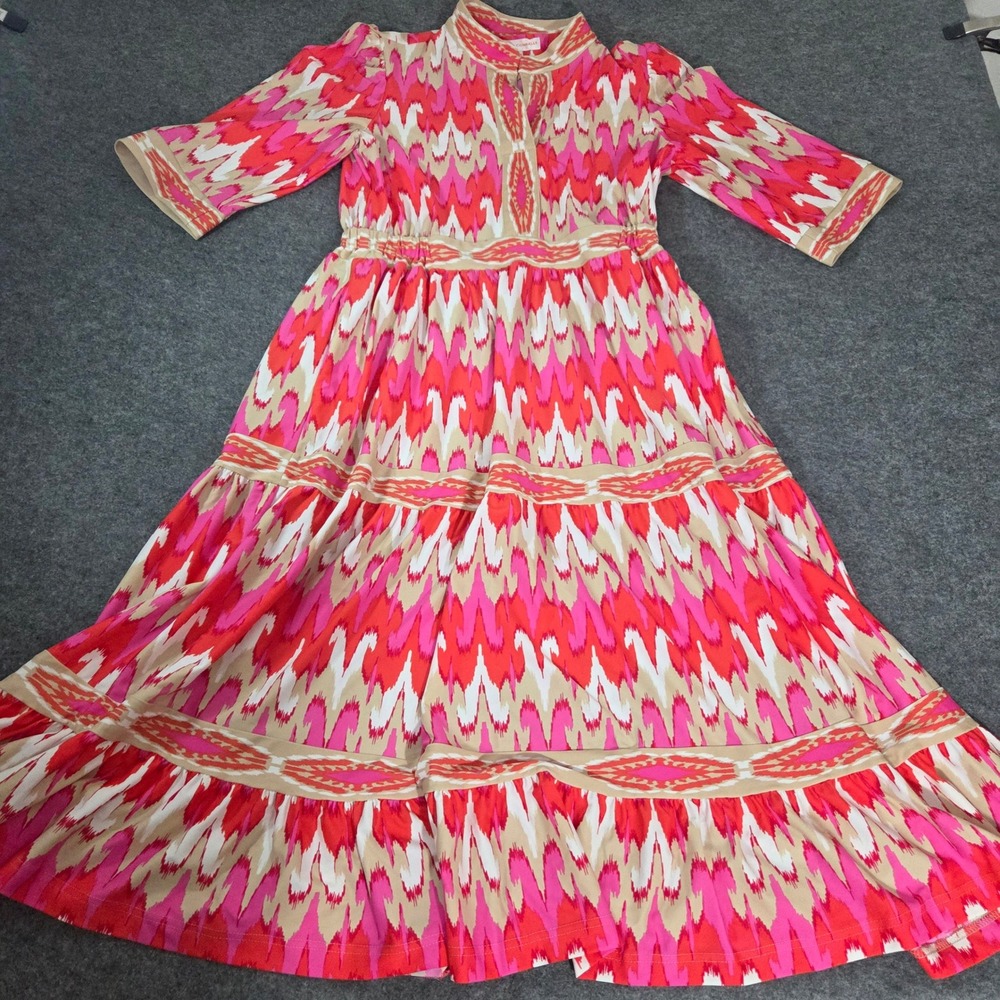 Jude Connally Candy Maxi Dress S Paradise Ikat Peony Pink Jude Cloth Tiered